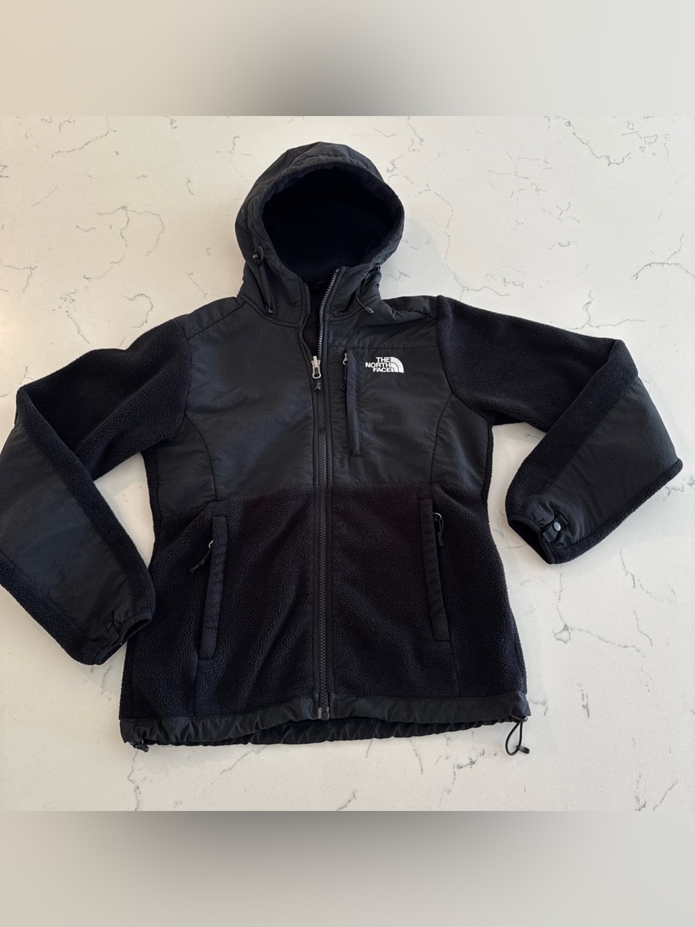 The North Face Womens Black Hooded Denali Jacket Fleece Zip Sweatshirt TNF